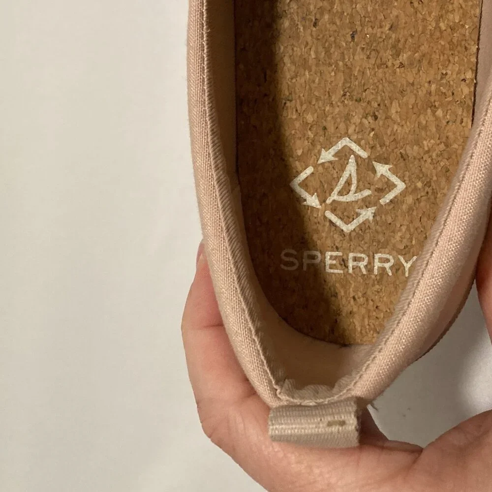Sperry Twin Crest Sneaker Size 10 Slip-On Cork Insole Rose Canvas Seacycled